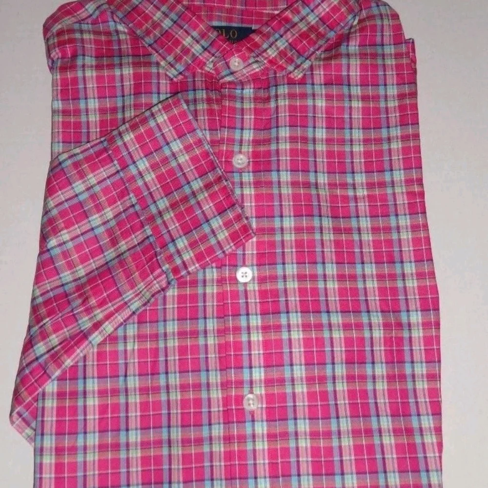 MENS POLO RALPH LAUREN PINK MULTI CHECKED L, cotton Long Sleeve
